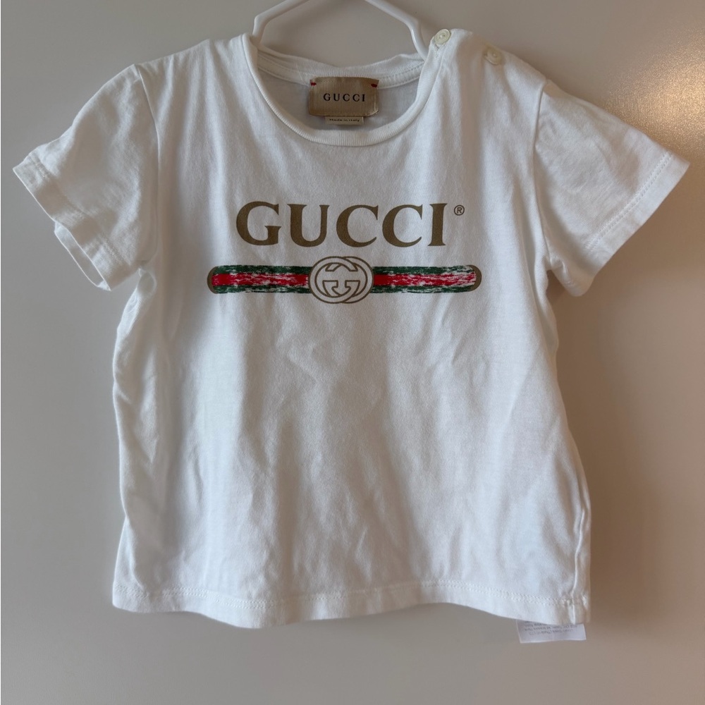 Gucci Kids White Tee with Red and Green Logo